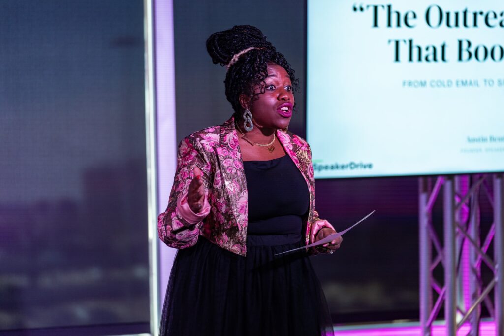 Speaker presenting live in the Dallas event space